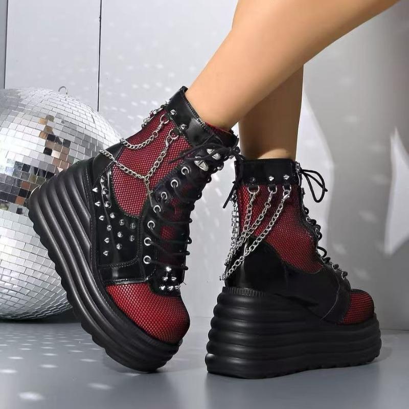 2025New Women Ankle Boots Retro Gothics Boot High Quality Casual Leather Boot Lace Up Platform Boots for Women Punk Knight Boots