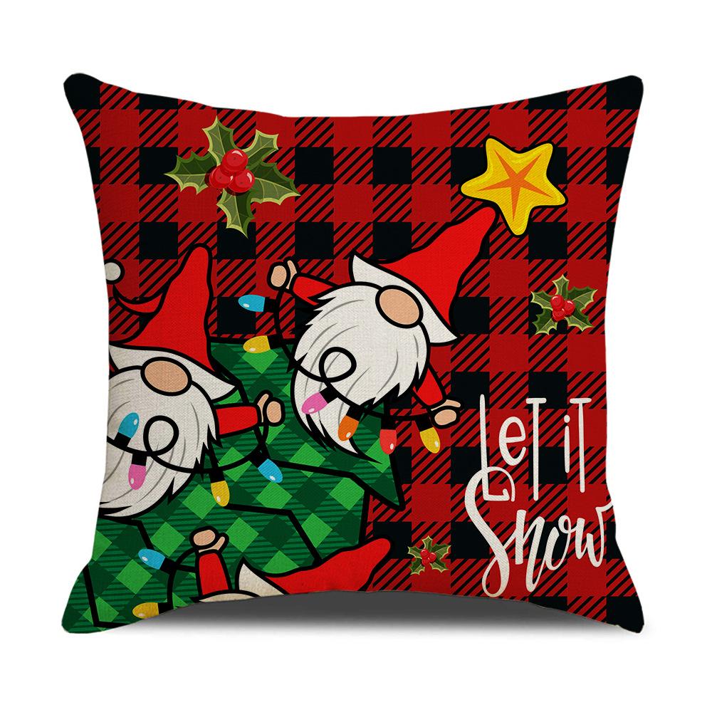 Christmas Pillow Cover Cartoon Plaid Print Cushion Cover Office Sofa Pillow Cover Home