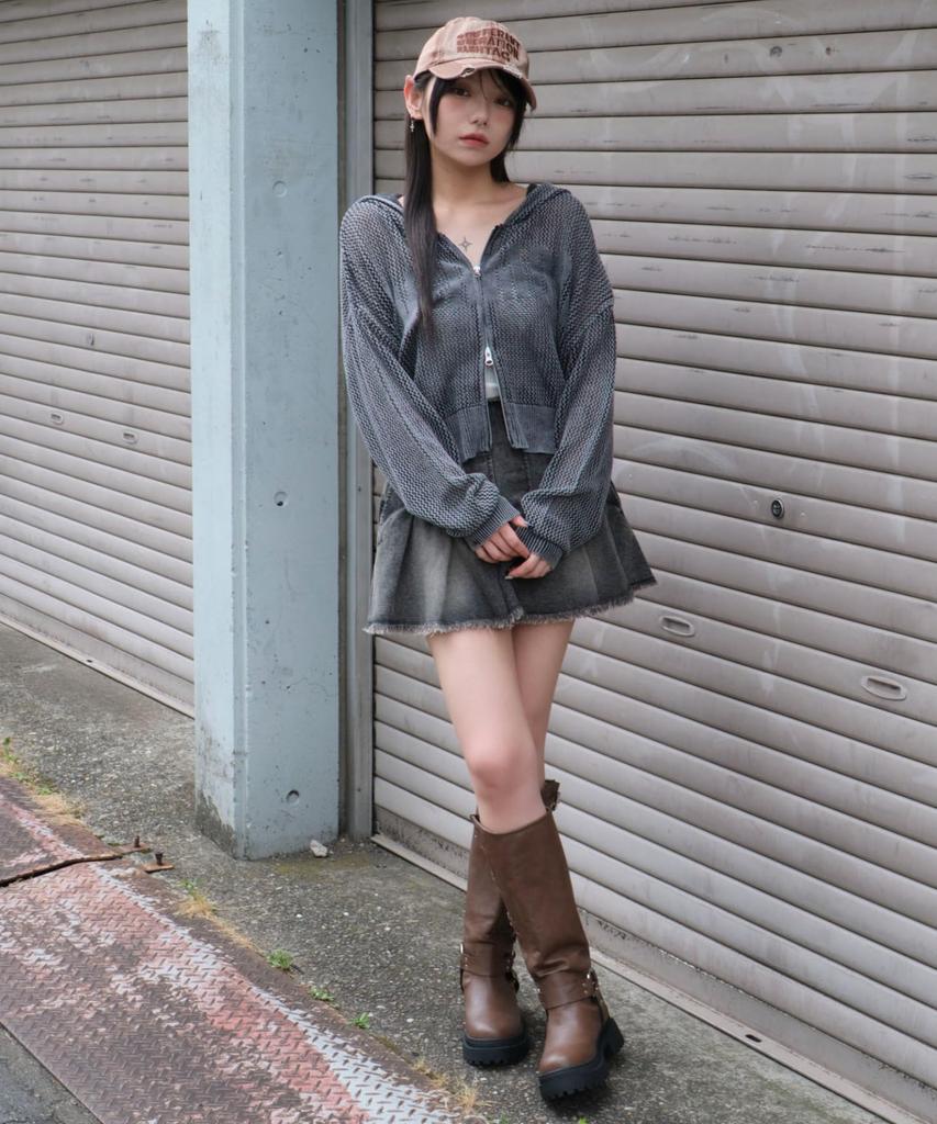WEGO Vintage Wash Mesh Long Size Sumikuro Women's Hoodie, Sleeve, F,