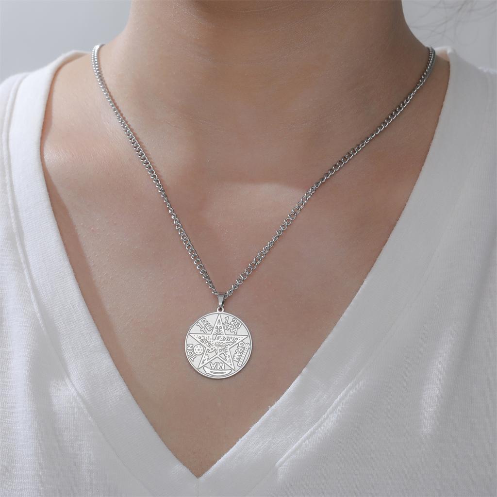 Tetragrammaton Pentagram Necklaces Stainless Steel Vintage Magical God Name Pendant Chain Pentacle Solomon Jewelry Gifts