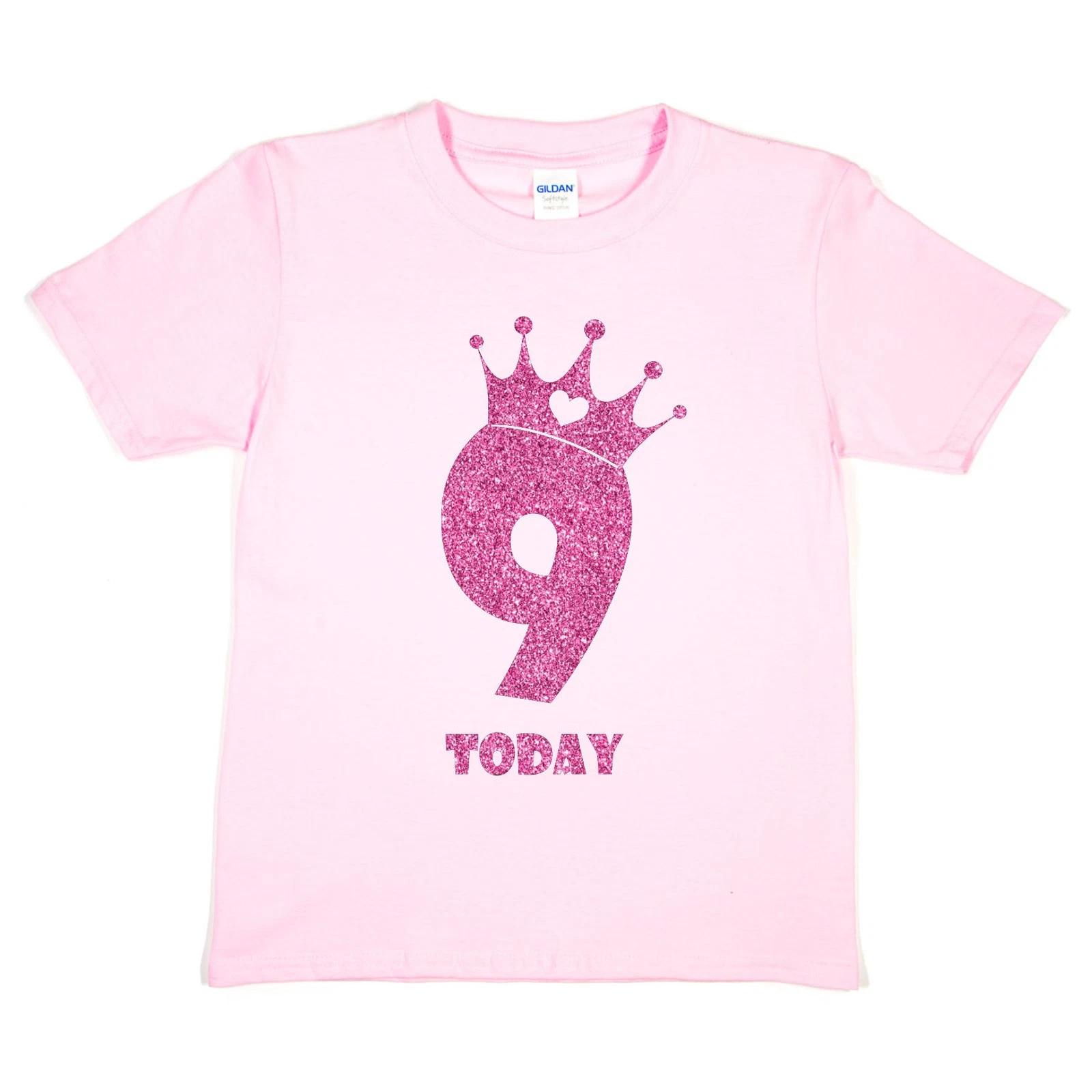 Birthday Kids 9 Today Age 9 In Pink Glitter Happy Birthday Present Kids T shirt S
