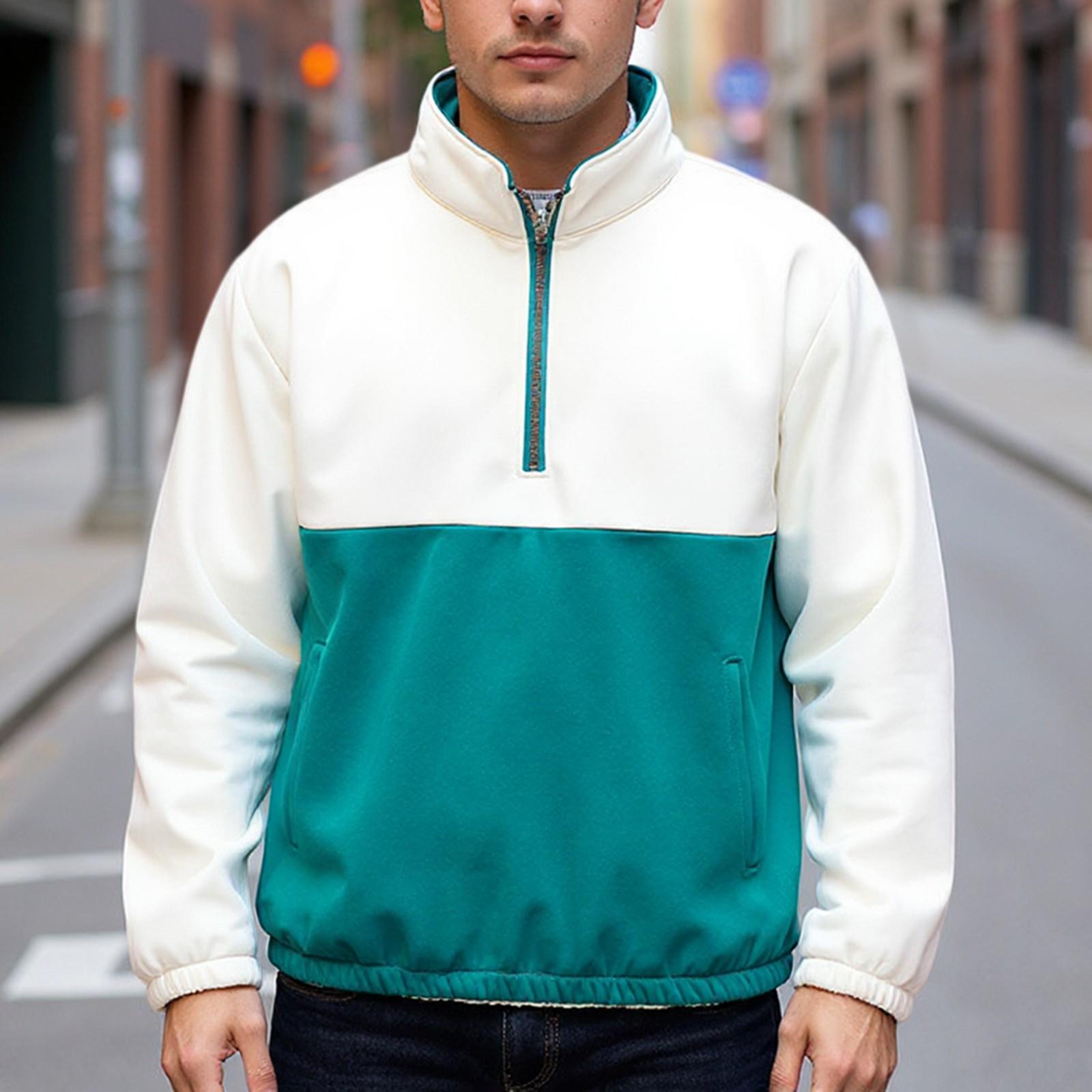 

Men Half Zip Stand Up Collar Sweatshirt, Casual Jacket, Loose Cardigan M зелёный