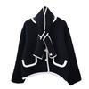 With scarf knitted double-sided cardigan autumn and winter new temperament design sweater jacket women