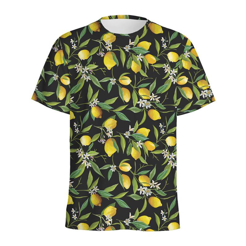 Summer Round Neck Fruit Lemon Pattern 3D Print Top Fashionable Casual Short Sleeved Men s and  Women s Unisex T-shirts 6XL
