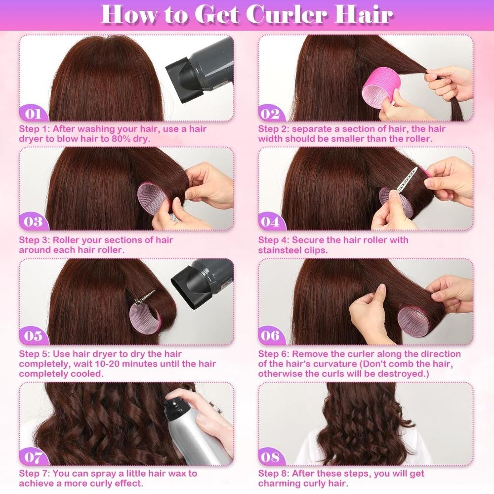 30PCS Heatless Hair Curlers Rollers with Clips Self Grip Hair Roller Set Women Hairdressing Curler Curl Salon Hair Styling Tools