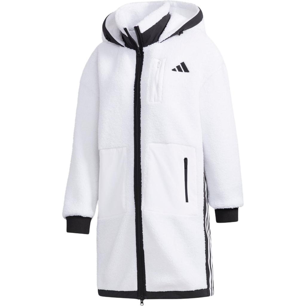 Adidas Městská Boa Dlouhá Bunda Fleece Teplá Středně Dlouhá Bunda s Kapucí Dámská Bunda Bílá GM1427