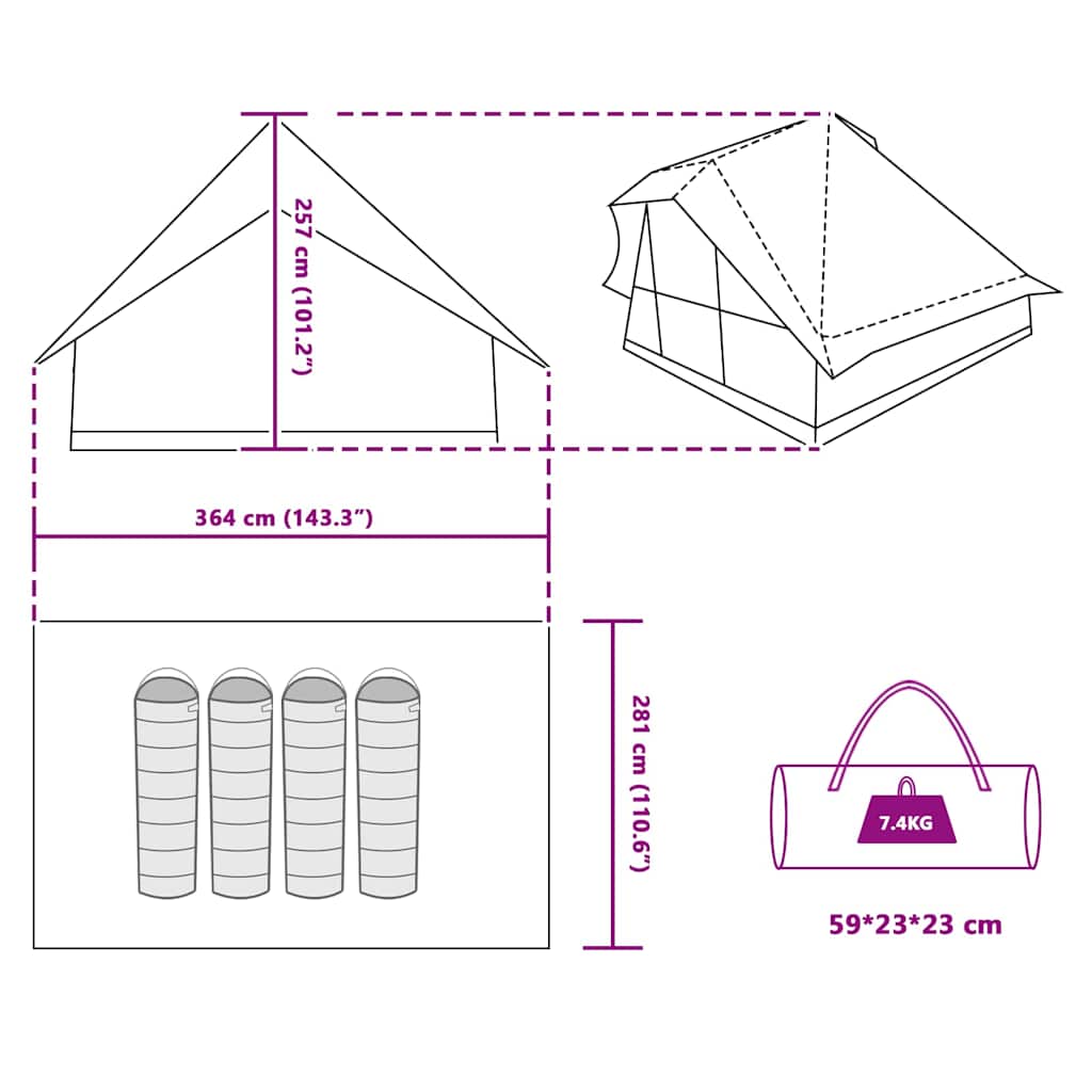 Tipi Tent with Roof and Storage Green 364 x 281 x 257 cm Taffeta