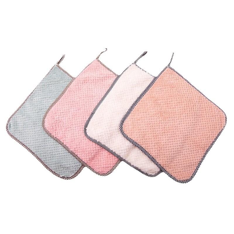 Coral Fleece Hanging Teak Edge Cleaning Cloth Coral Fleece Hand Towel Kitchen Absorbent Dish Cloth Scouring Pad