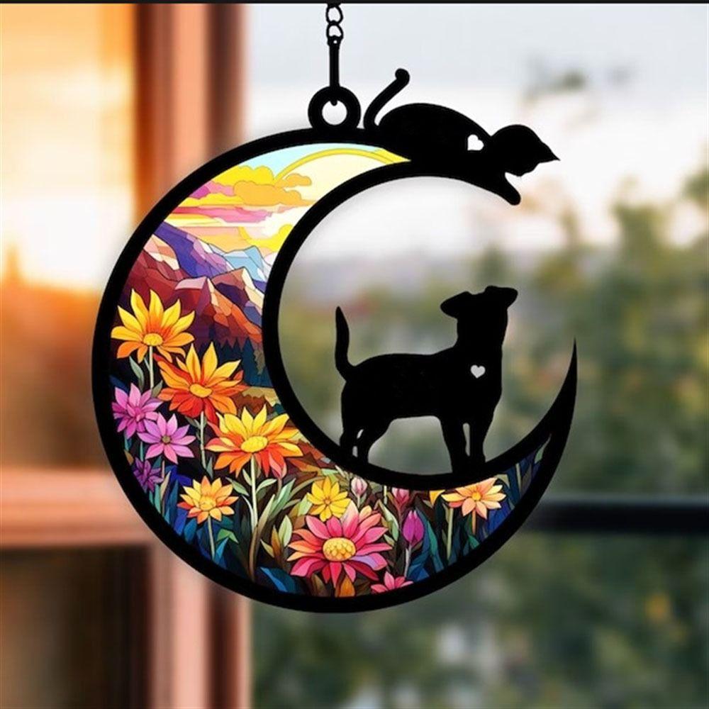 Acrylic Moon Shaped Cat Door Wreaths Home Decor Hanging Cats Garland Halloween Ornament  Halloween