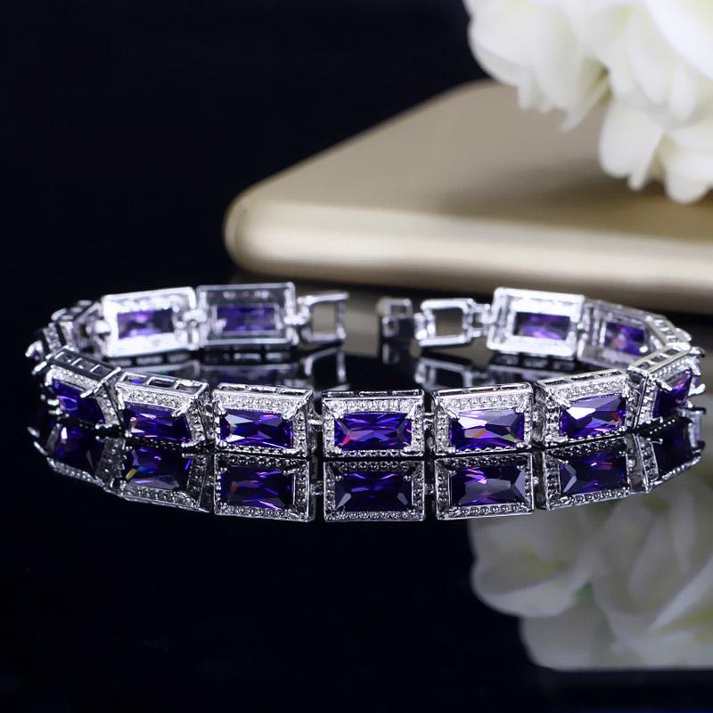 

Pera Top Quality 6 Color Choice Bangle & Bracelet for Women Big Square Red Crystal Stone Silver Color Party Jewelry Gift B119 фиолетовый