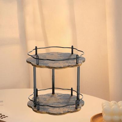 Turning Plate Made of Wood, Turntable for The Kitchen, 2 Floors, Lazy Organizer, Spice Shelf