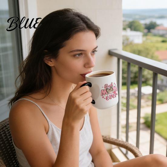 Resistant Mug Ceramic Coffee with Heart-Shaped Handle Best Mom Ever Color Changing Cup Unique Mother's Day Gift for Grandma Hot Beverage