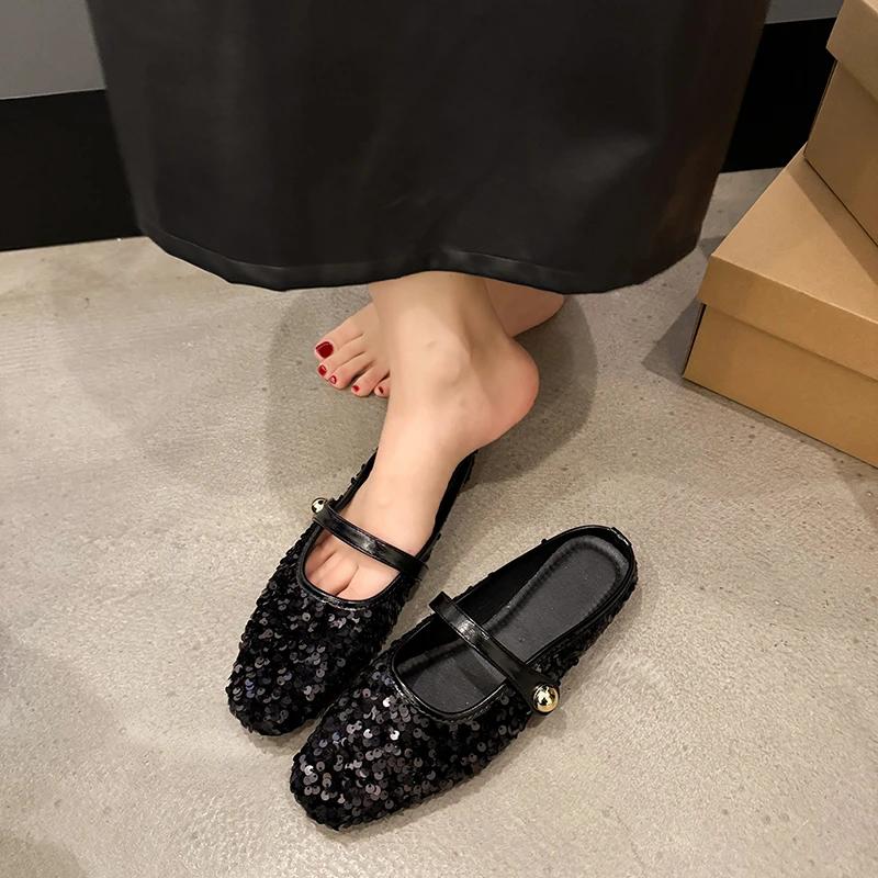 Fashion Shoes for Women 2024 Hot Sale Closed Toe Women's Slippers Fashion Sequins Dress Slippers Women Brand Shallow Flat Slippers