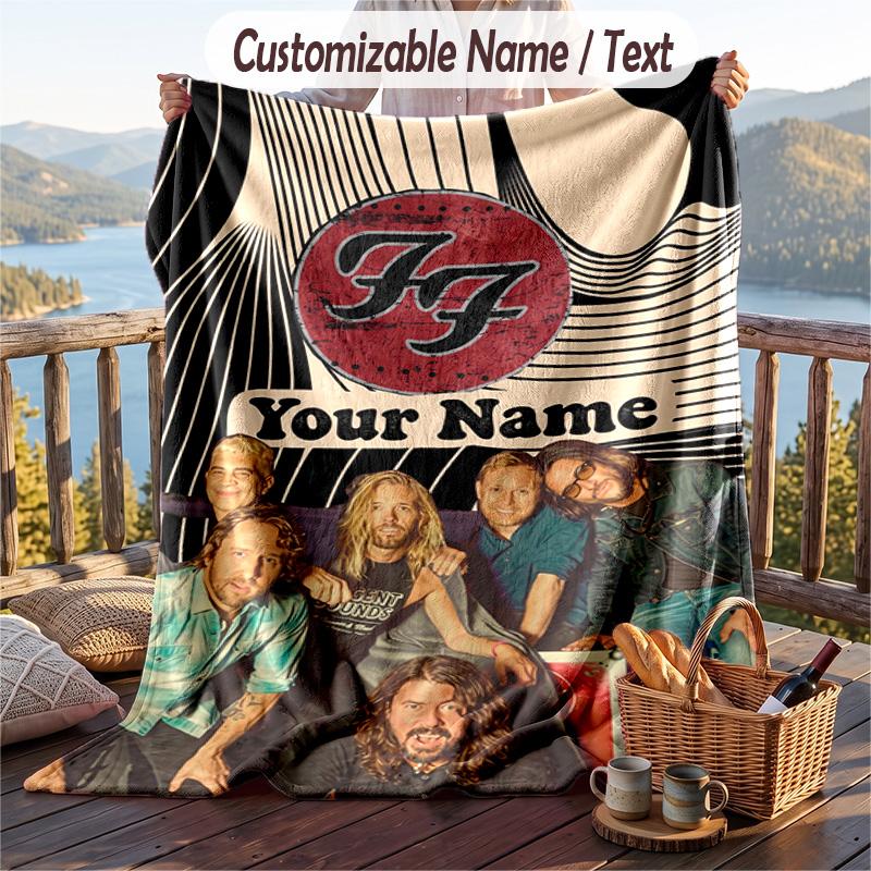 Custom Text Flannel Throw Blanket, Lightweight Cozy Bed Sofa BlanketFoo Fighters