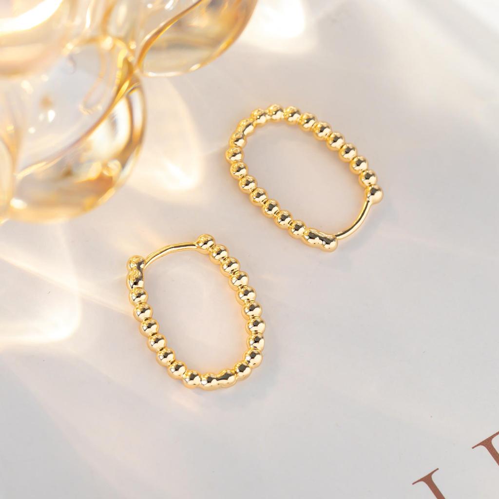 Korean-Style Copper Round Bead Earrings: Simple, Elegant Hoop Studs for Women