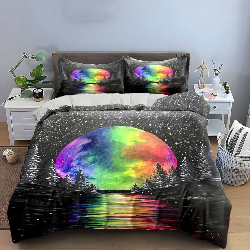 Rainbow Moon Forest Bedding Set Bedding Duvet Cover Set Duvet Cover Pillowcases (1 * Duvet Cover 2 * Pillowcases, Without Duvet Insert)