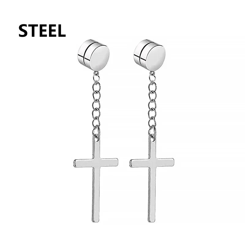 1 pár pánských módních ušních dírek s magnetem zirkonem z nerezové oceli s falešnými náušnicemi, unisex, nenapichovací náušnice