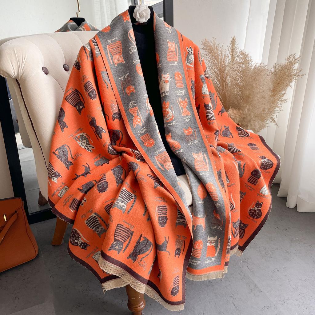 Warm Wool Scarf Women'S Winter Double-Sided Imitation Cashmere Thickened Scarf Air Conditioner Shawl Live Broadcast Explosion