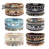 Bohemian Bracelet Braided Multi-Layered Faux Leather Rope Casual with Square