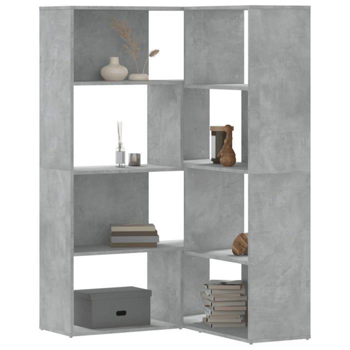 VidaXL Bibliothèque d'angle à 4 niveaux gris béton bois d'ingénierie, étagère à livres d'angle, vitrine d'angle, armoire 3307813