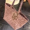 Hot Girl Sweet Cute Pink Leopard Handbag Women Large Capacity Canvas Shoulder Bag Ladies Everyday Commute Versatile Underarm Bag