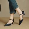Krazing Pot Vollnarbenleder spitze Zehenpartie Dünne mittlere Absätze Herbst Schnallenriemen Sommerschuhe Damen Pumps