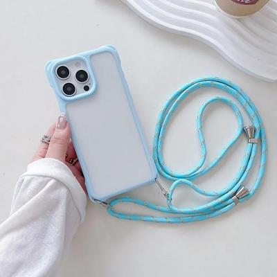 Shockproof Crossbody Strap Phone Case For iPhone 15 Pro Max 14 13 Adjustable Lanyard Cord Rope Transparent Clear Back Cover