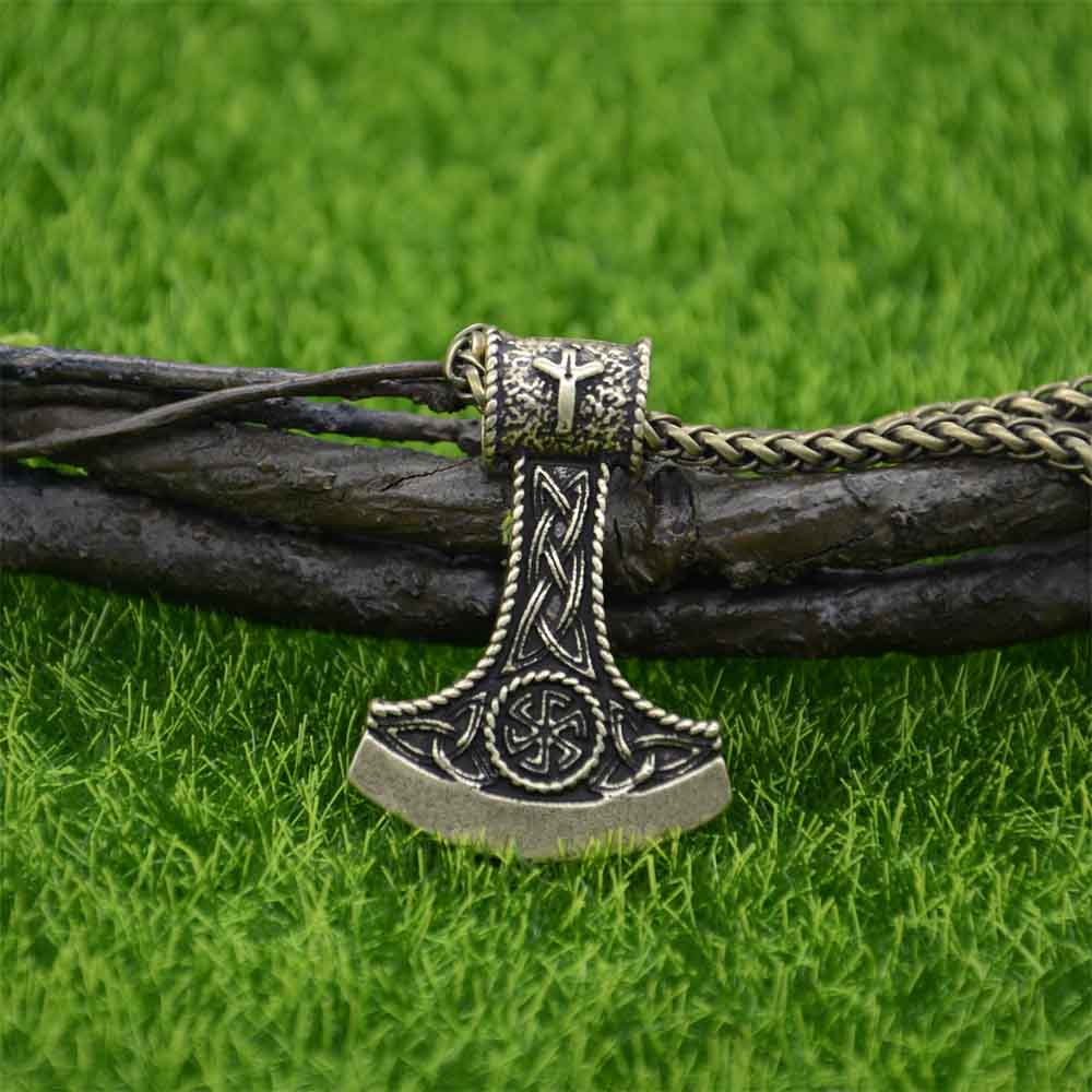 

Slavic Perun Axe Kolovrat Pendant Runic Rune ALGIZ Talisman Pagan Scandinavian Viking Necklace Amulet