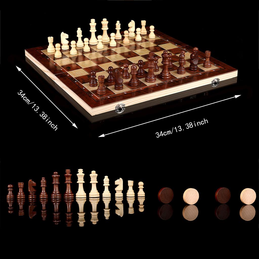 3 In 1 Chess Board, Folding Wooden Portable Chess Game Board, Wooden Chess Board for Adults(Chess + Checkers and Backgammon)