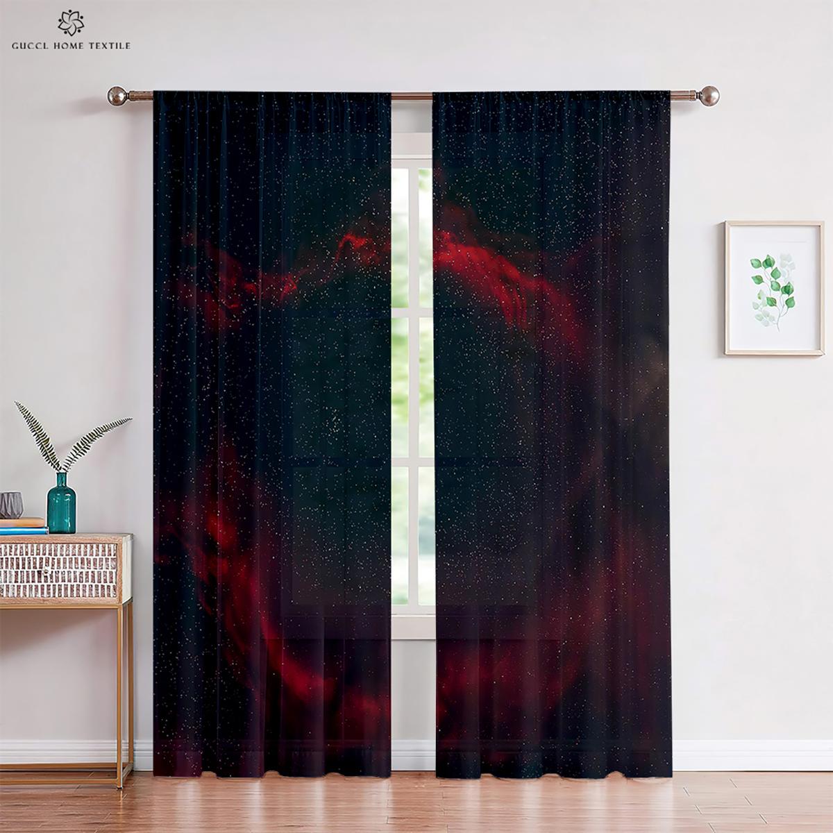 

Starry Sky Scenery Print Curtain Rod Pocket Decorationative Bed Room Living Area Study Custom 2 Pieces High Quality W50xH130(CM)x2PCS&Grommet Top