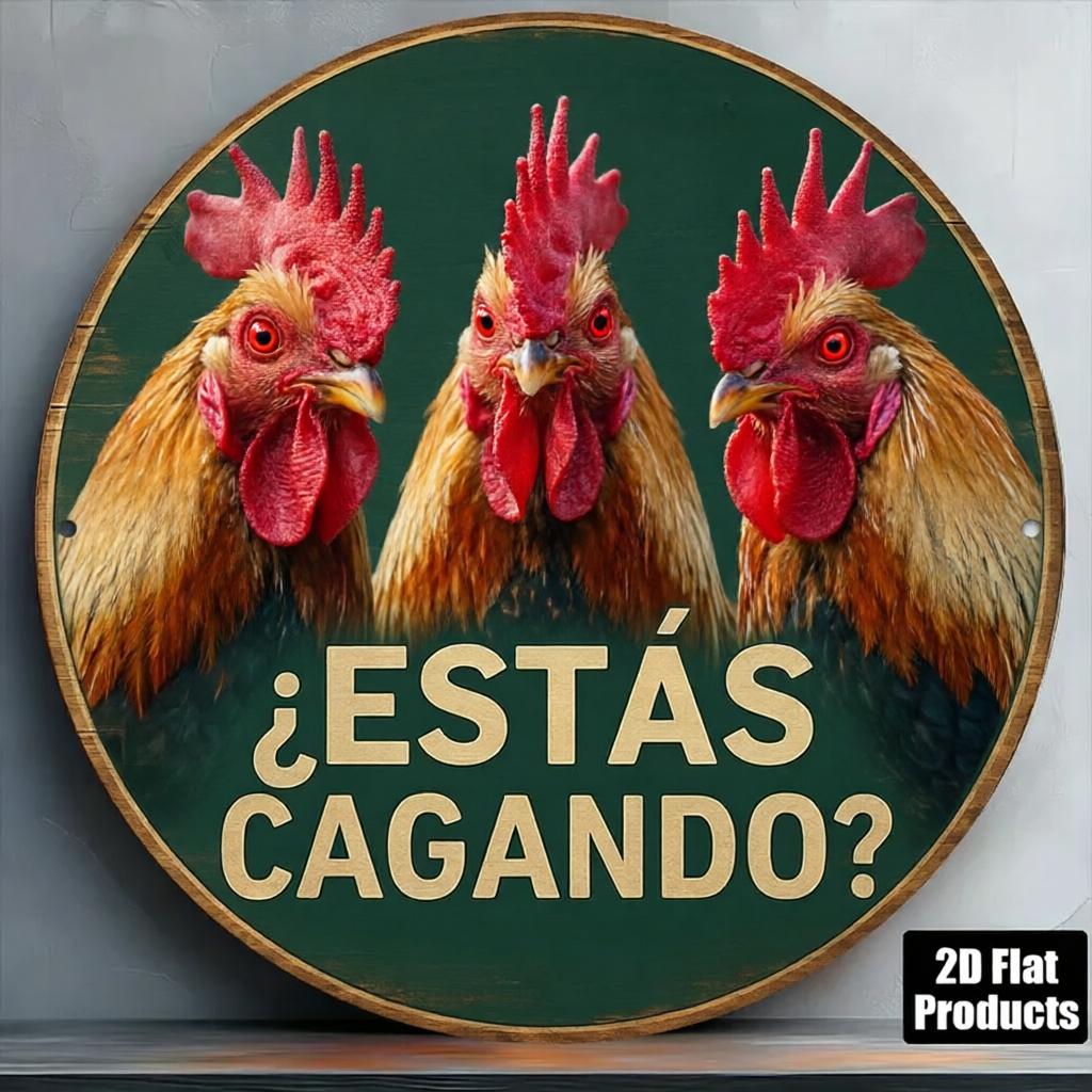 Retro Round Metal Sign Funny Animals Bathroom Wall Decor Humorous Spanish Quote Sign for Home Restroom Farmhouse