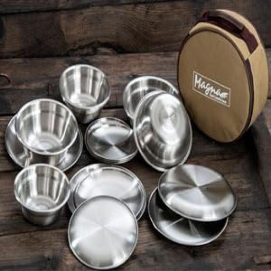 MAGNA SUS304 Stainless Steel Tableware Set Camping BBQ Outdoor Family Set