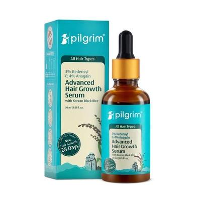 Pilgrim Redensyl 3% + Anagain 4% + Baicapil Advanced Hair Growth Serum (30ml) for Scalp with Korean Black Rice, Saw Palmetto, For Women & Men