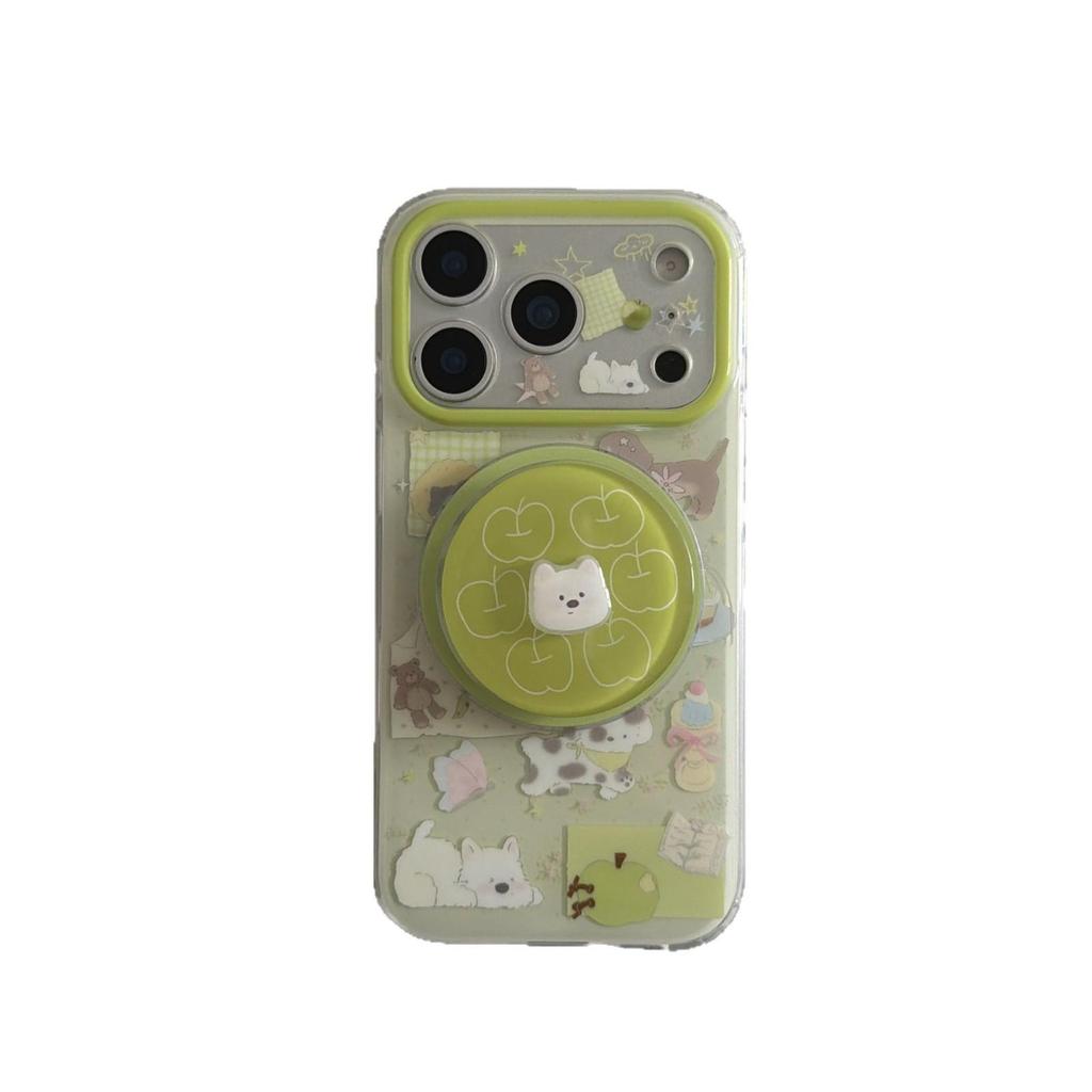Cute Green Apple Kitty Puppy iPhone 16/15/17 Pro Max Case for Women