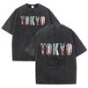 Retro Tokyo Cityscape T Shirt Men Women Casual Washed Cotton Short Sleeve Top