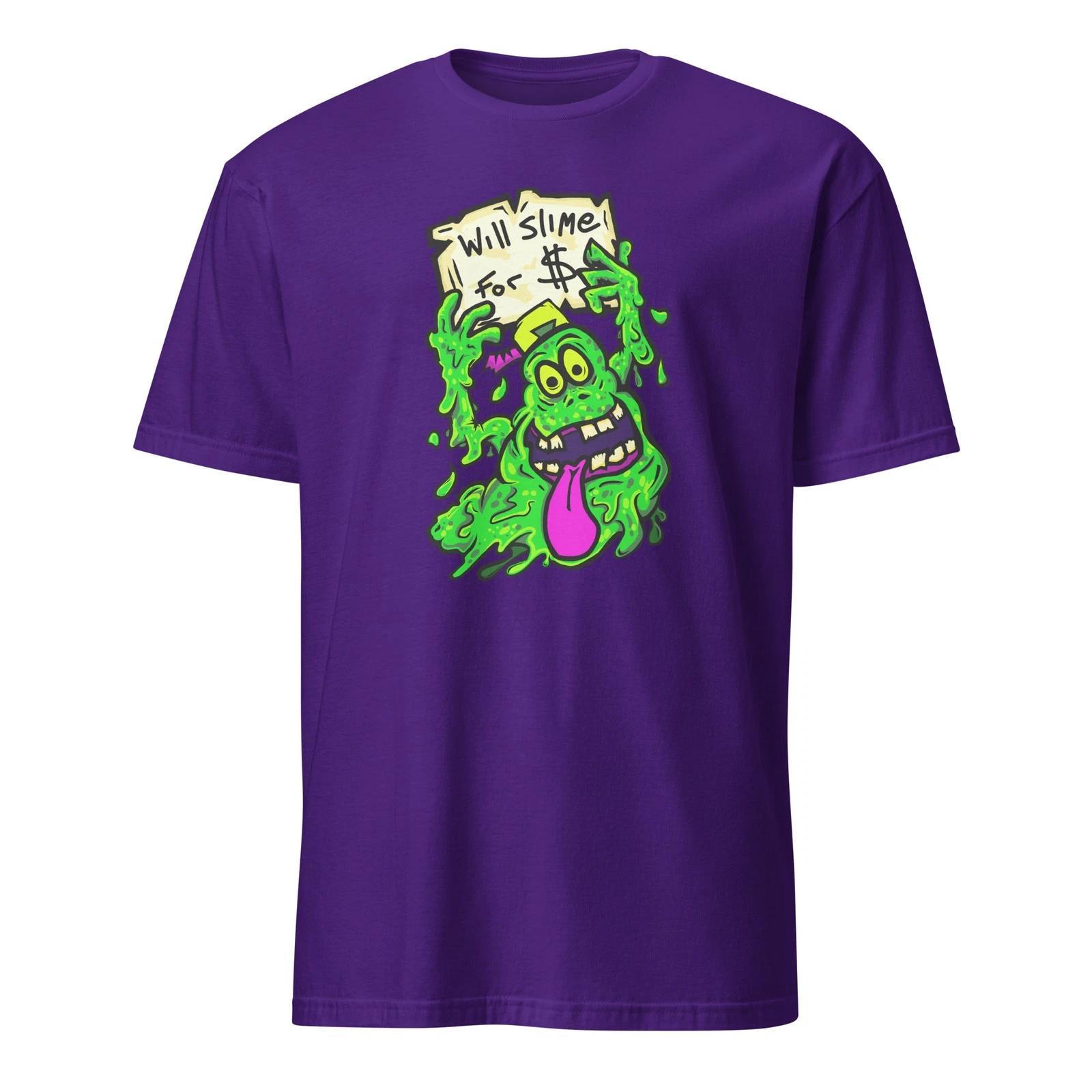 Will Slime For $ Purple Graphic T-shirt Neon Cartoon Tee (M) new w/tags S
