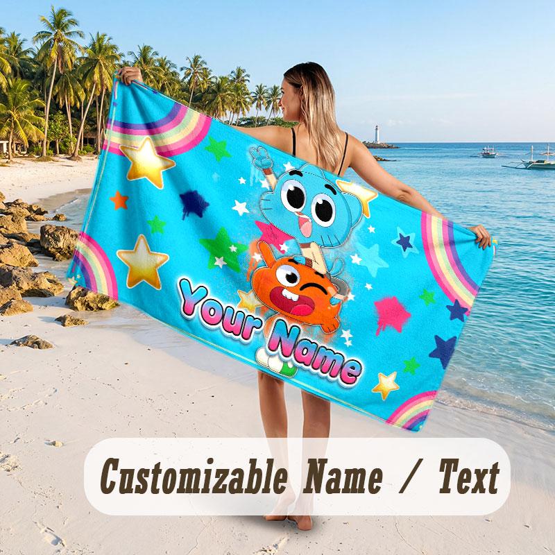 Personalized Beach Towel,Amazing World of Gumball Custom Printed Name Text, Super Absorbent Towel For Beach Vacation