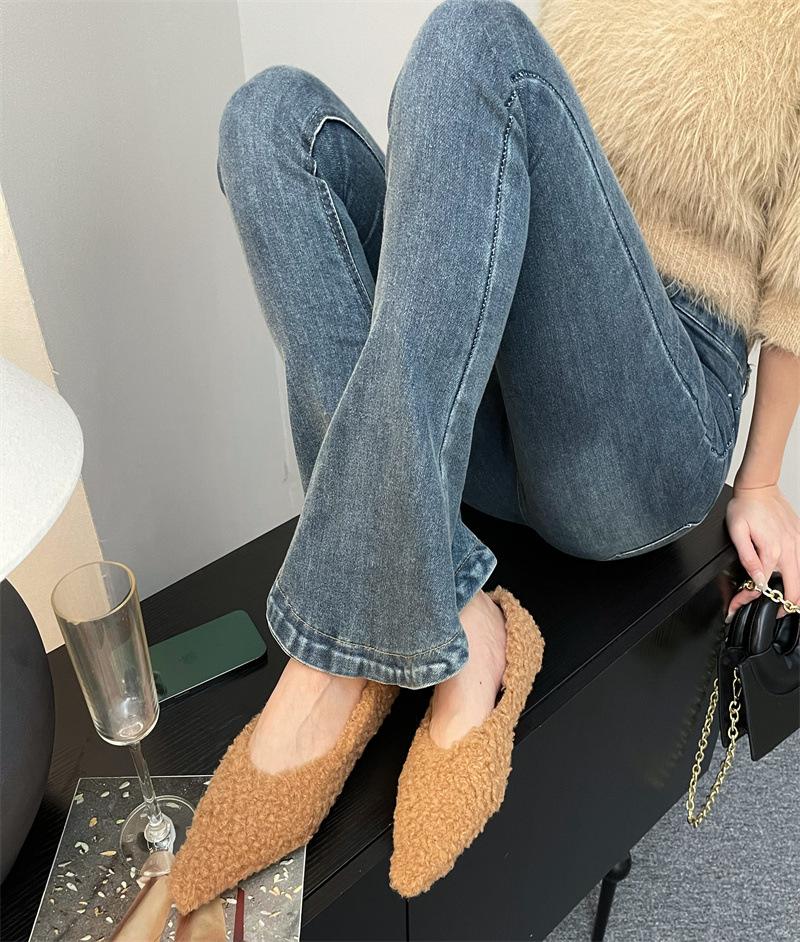 

Французский вечерний бриз темперамент фея туфли на высоком каблуке 2025 новый осенне-зимний модный острый носок мелкий вырез тонкий каблук пушистые одинарные туфли 39