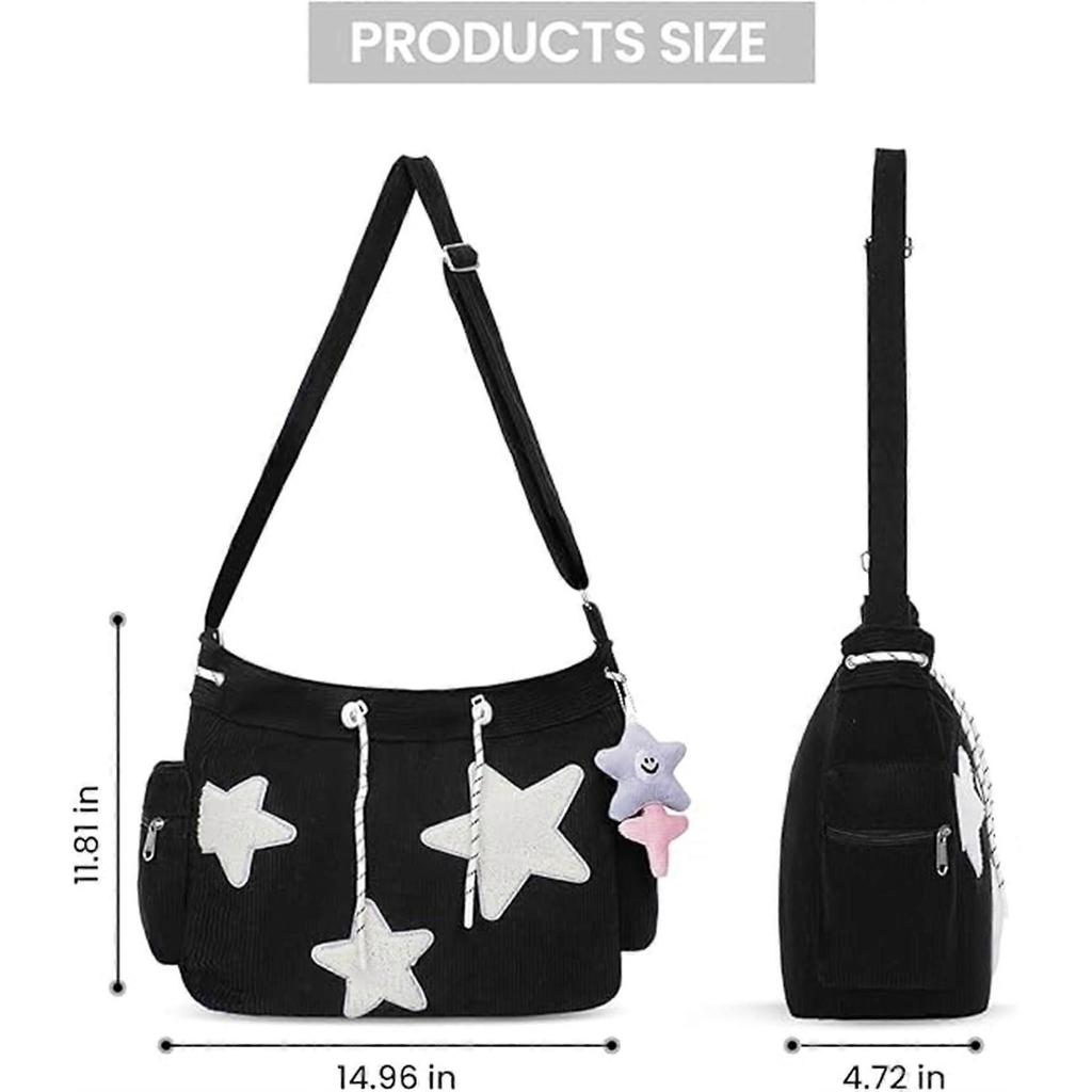 Y2k Stars Corduroy Tote Hobo Bag Crossbody Messenger Bag Casual Handbags for Women Girls