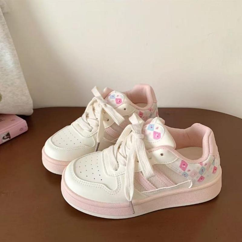 

Spring and autumn new trendy versatile niche platform white shoes casual sports bread shoes board shoes children 35 розовый