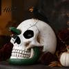 Spooky Courtyard Figurine Gothic Raven Skull Statue Halloween Decoration Resin Crow Perching On Artistic Skeleton Snake Ornament for Macabre