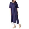 Plus Size Loose Dress 2 Lengths with Slits Dress Dark Navy [Happy Marilyn] Women's Short-Sleeve T-Shirt & Tunic, I-Line, Available, 100% Cotton,