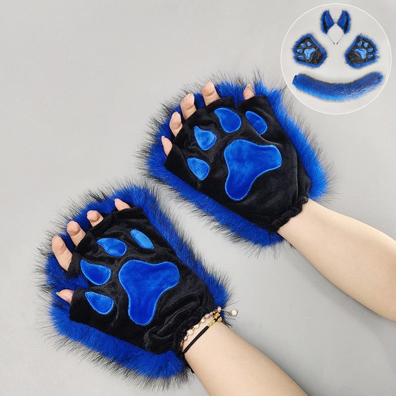 Halloween Wolf Costume Set: Plush Ear Headband Paw Gloves Tail Cosplay Party Dress-Up
