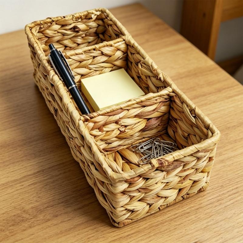 Natural Woven Straw Organizers Box With Dividers Ideal For Kitchen Bathroom And Living Room Storage