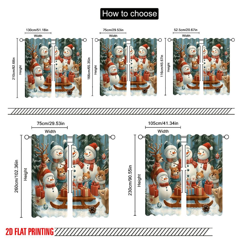 2pcs,2D plane printing Popular Curtain Panels Cute Snowmen Forest Friends Versatile 100% Polyester (without rod) Decorations For