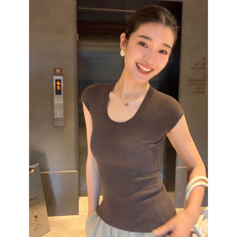 

Pusumede Summer Silm Tops Knitting Short Sleeve