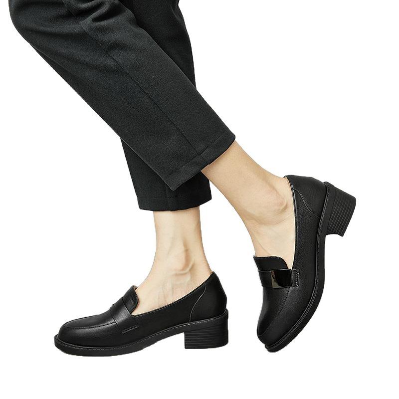 Vier Jahreszeiten Rundkopf Weiche Lederschuhe für Damen Ohne Ermüdende Füße Weiche Sohlen Professionelle Passform Rock Rundkopf Kleine Lederschuhe