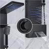 Black LED Shower Panel Tower System Rain Waterfall Shower Column Hydroelectricity Massage Body Spa Bath Shower Faucet Mixer