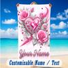 Floral Garden Theme Beach Towel Personalized Custom Name & Text Soft Quick Dry Beach Towel for Swimming Travel