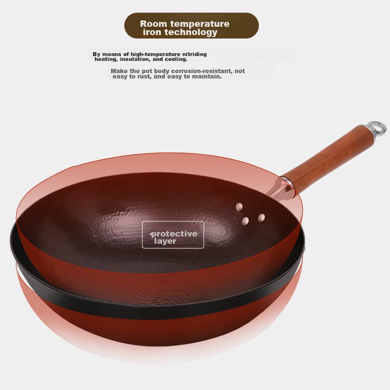 COOKER KING Wok Iron Pan, Hand-Forged Round Bottom Healthy Non-Coated Iron Pan for Stir-Frying, 32cm B49698